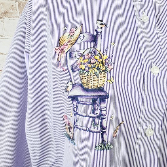 PTNY L Purple Striped Flower Garden Button Blouse - Picture 2 of 11